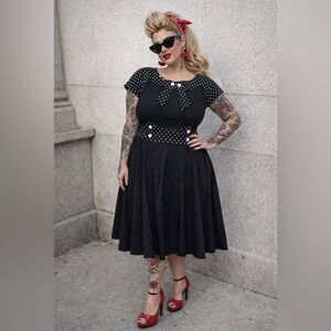 Hell Bunny Vixen Black Polka Dot Vintage Pinup Dress 2XL Rockabilly Retro